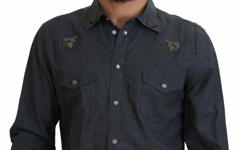 Dolce & Gabbana Elegant Slim-Fit Blue Denim Casual Shirt - Image 4