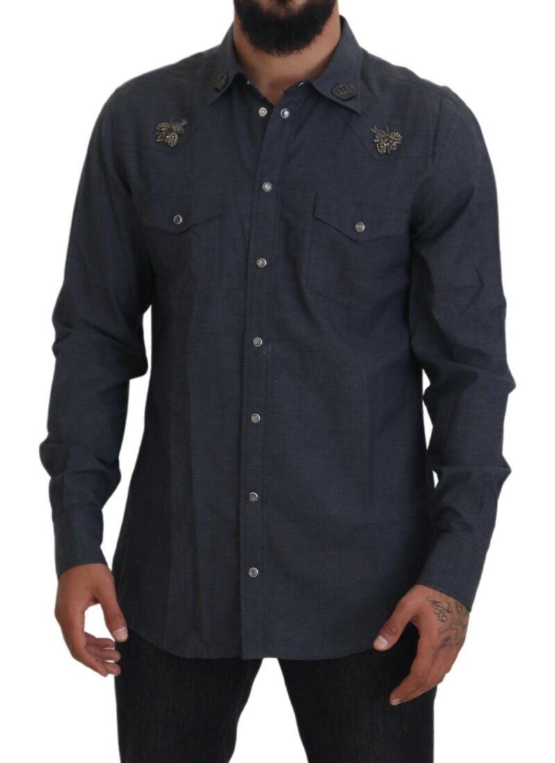 Dolce & Gabbana Elegant Slim-Fit Blue Denim Casual Shirt - Image 5