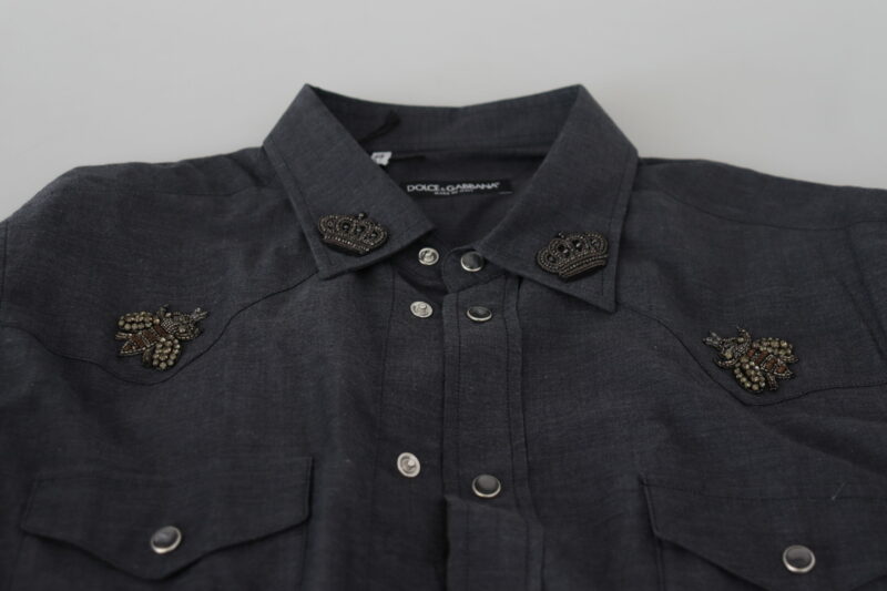 Dolce & Gabbana Elegant Slim-Fit Blue Denim Casual Shirt - Image 6