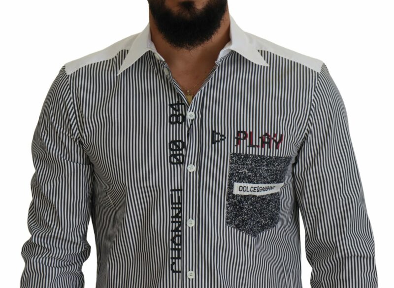 Dolce & Gabbana Slim Fit Striped Casual Shirt with Channel Motive - Image 3