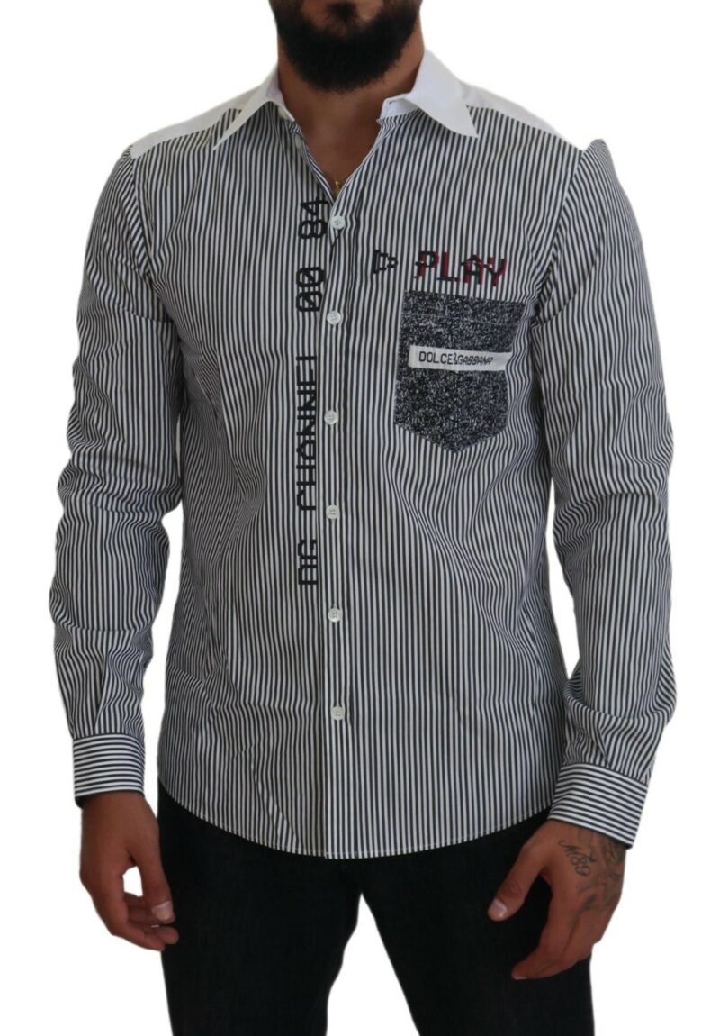 Dolce & Gabbana Slim Fit Striped Casual Shirt with Channel Motive - Image 4