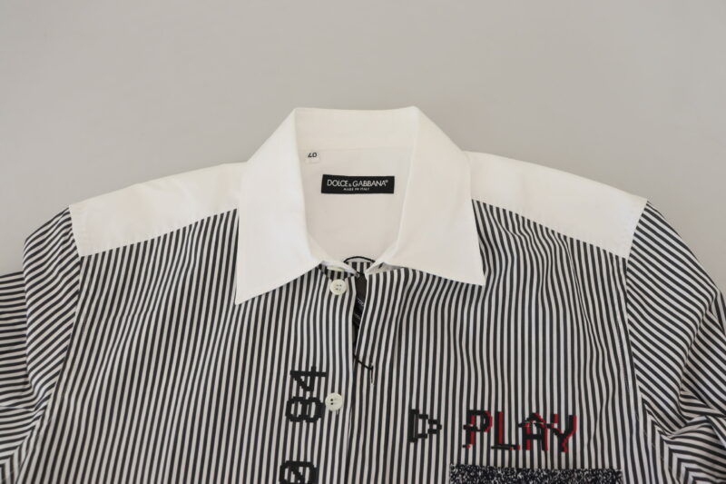Dolce & Gabbana Slim Fit Striped Casual Shirt with Channel Motive - Image 5