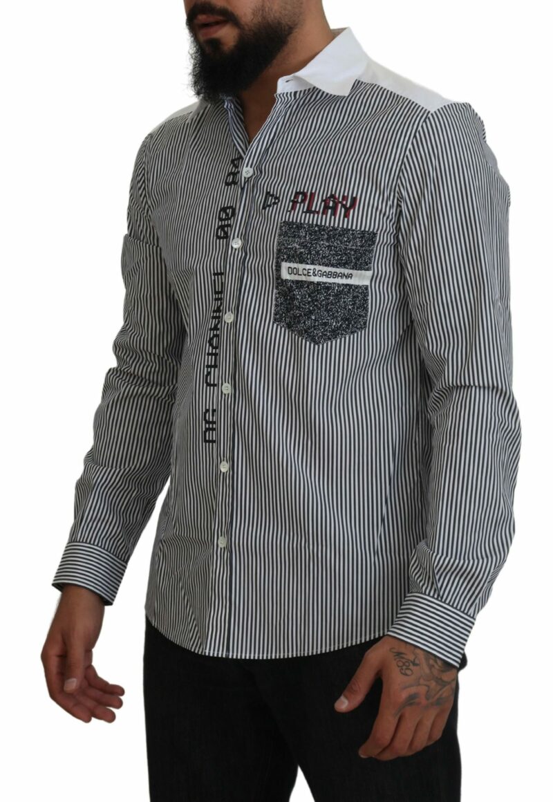 Dolce & Gabbana Slim Fit Striped Casual Shirt with Channel Motive - Image 6