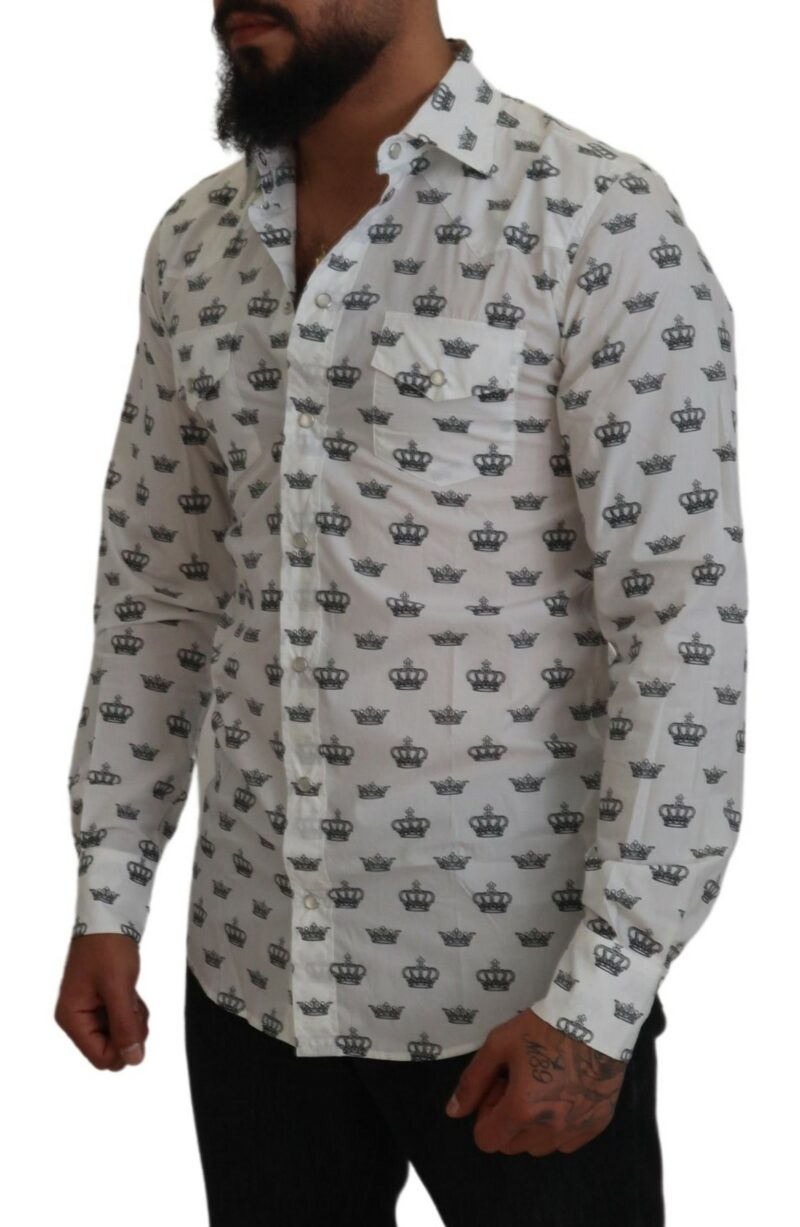 Dolce & Gabbana Slim Fit Crown Print Dress Shirt - Image 5