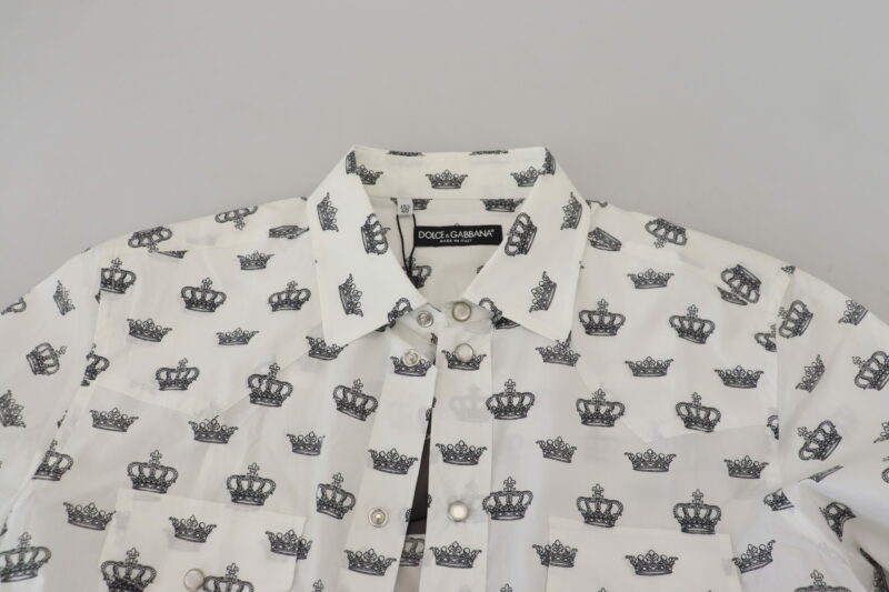 Dolce & Gabbana Slim Fit Crown Print Dress Shirt - Image 6