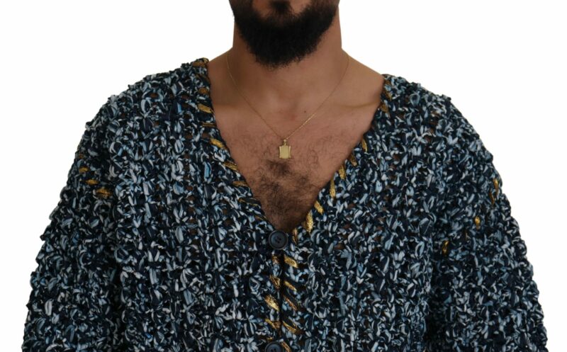 Dolce & Gabbana Elegant Blue V-Neck Cardigan Sweater - Image 4