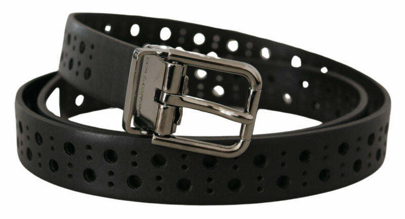 Dolce & Gabbana Elegant Black Leather Belt with Metal Buckle - Image 2