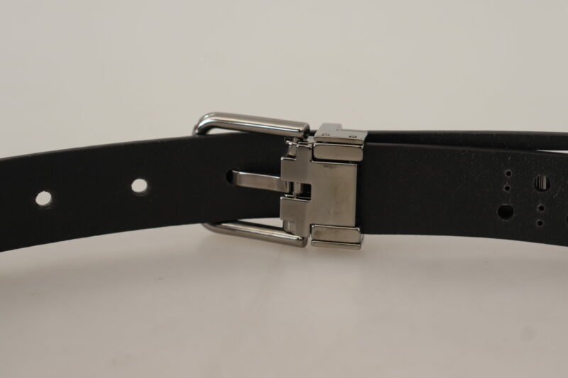 Dolce & Gabbana Elegant Black Leather Belt with Metal Buckle - Image 4