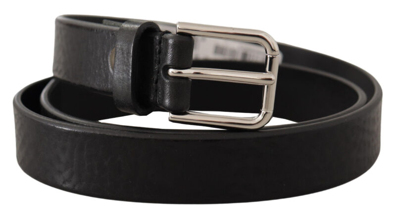 Dolce & Gabbana Elegant Black Leather Belt with Metal Buckle - Image 2