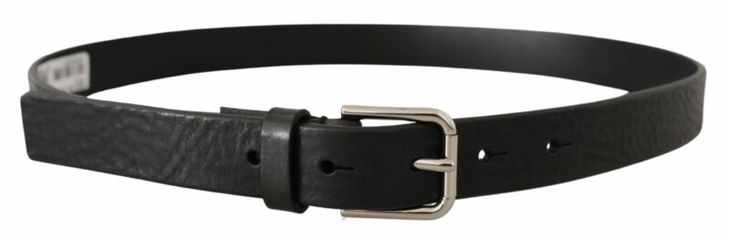 Dolce & Gabbana Elegant Black Leather Belt with Metal Buckle - Image 3
