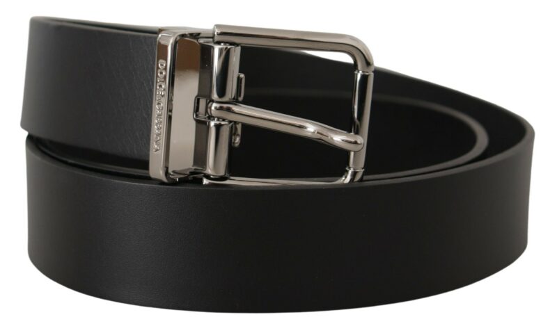 Dolce & Gabbana Elegant Black Leather Belt with Metal Buckle - Image 2