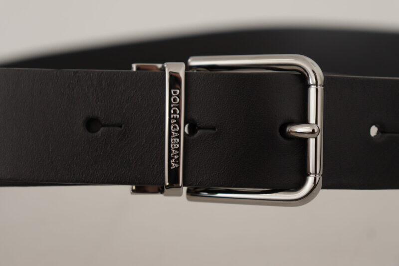 Dolce & Gabbana Elegant Black Leather Belt with Metal Buckle - Image 5