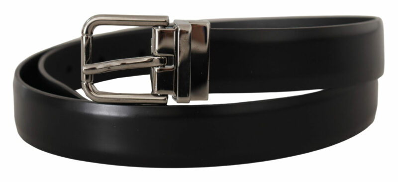 Dolce & Gabbana Elegant Black Leather Belt with Metal Buckle - Image 2