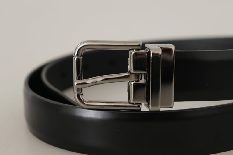 Dolce & Gabbana Elegant Black Leather Belt with Metal Buckle - Image 3