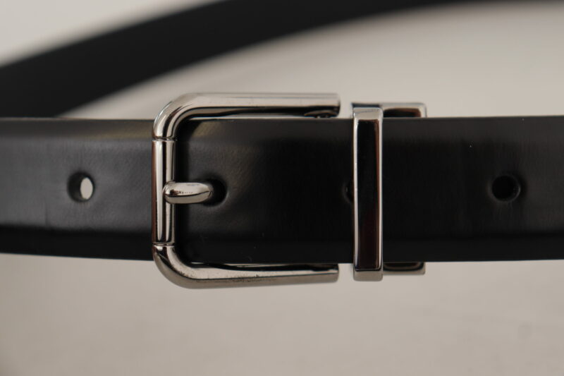 Dolce & Gabbana Elegant Black Leather Belt with Metal Buckle - Image 5