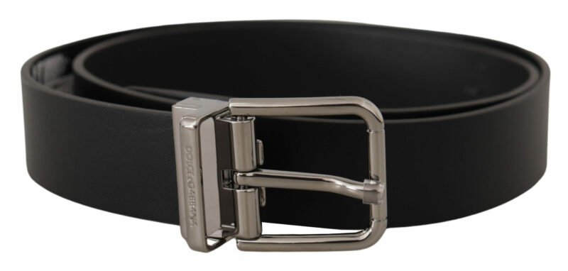 Dolce & Gabbana Sleek Black Leather Belt with Metal Buckle - Image 2