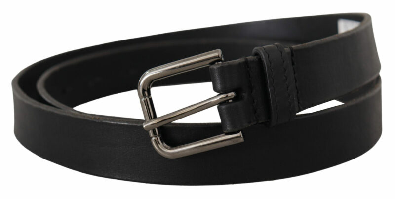 Dolce & Gabbana Elegant Black Leather Belt with Metal Buckle - Image 2