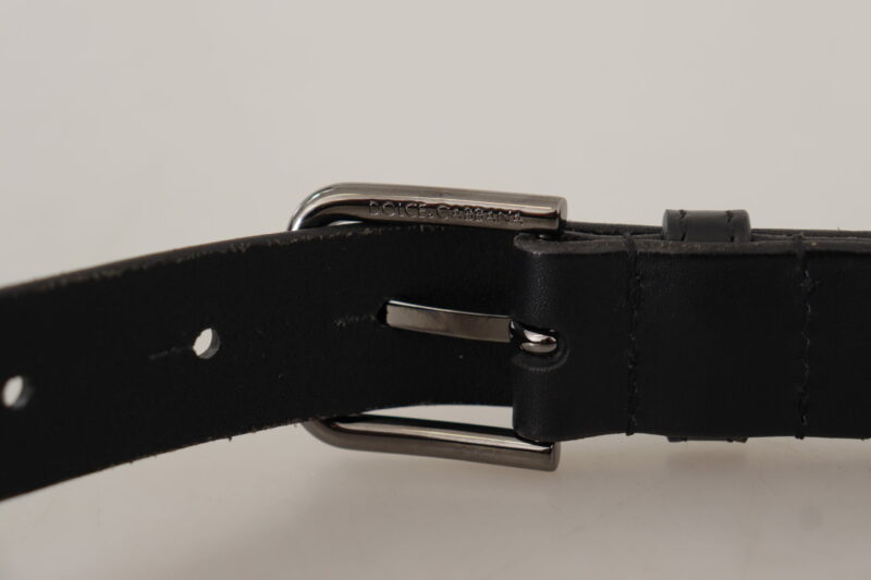 Dolce & Gabbana Elegant Black Leather Belt with Metal Buckle - Image 4