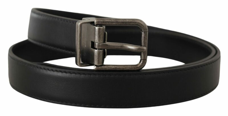 Dolce & Gabbana Elegant Black Leather Belt with Metal Buckle - Image 2
