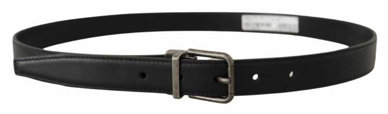 Dolce & Gabbana Elegant Black Leather Belt with Metal Buckle - Image 3