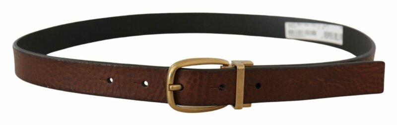 Dolce & Gabbana Elegant Brown Leather Belt with Logo Buckle - Image 2