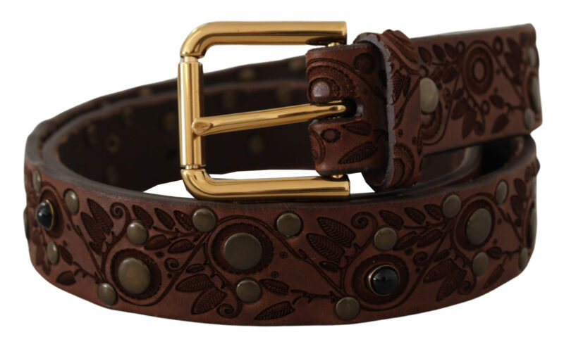 Dolce & Gabbana Elegant Leather Belt with Engraved Buckle - Image 2