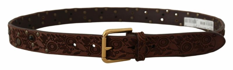 Dolce & Gabbana Elegant Leather Belt with Engraved Buckle - Image 3