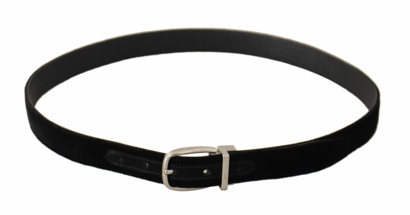 Dolce & Gabbana Elegant Velvet Black Belt with Logo Buckle - Image 3