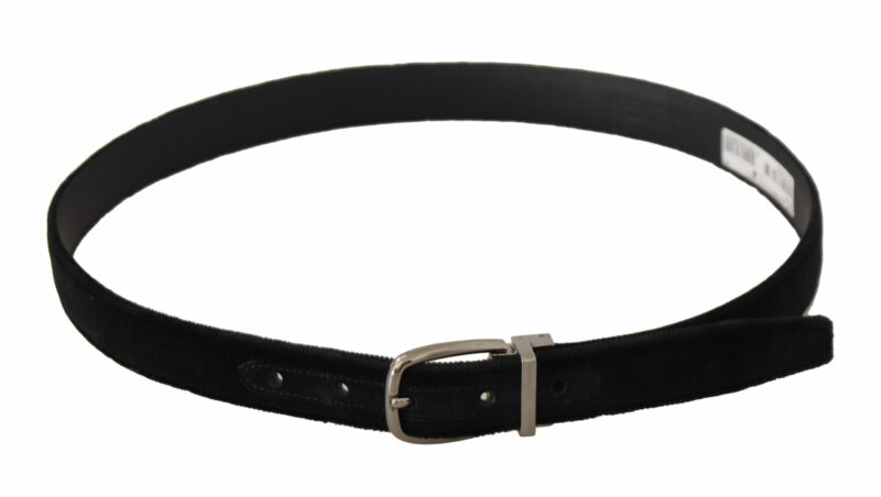 Dolce & Gabbana Elegant Black Velvet Engraved Buckle Belt - Image 3