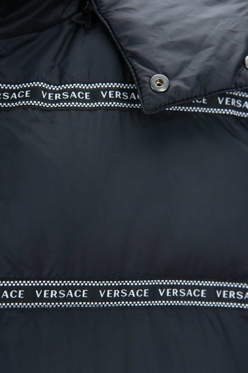 Versace Elegant Black Logo Band Vest with Detachable Hood - Image 3