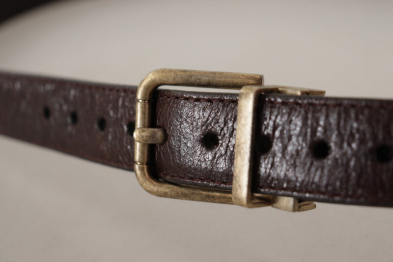 Dolce & Gabbana Elegant Leather Belt with Engraved Buckle - Image 4