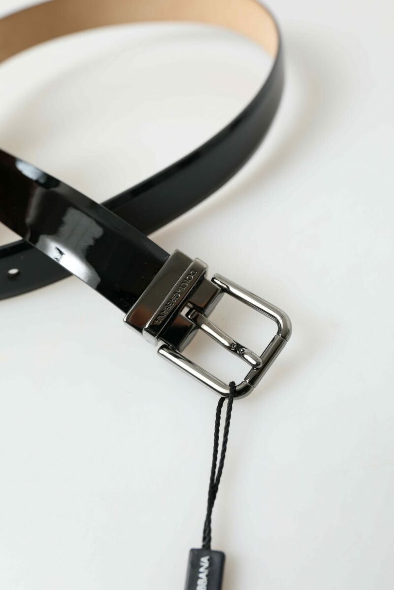 Dolce & Gabbana Elegant Black Leather Belt with Metal Buckle - Image 2