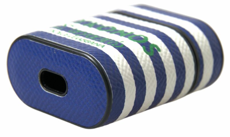 Dolce & Gabbana Chic Blue Striped Leather Airpods Case - Image 3