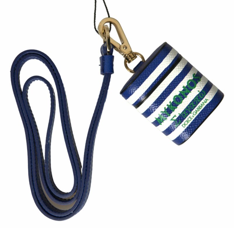 Dolce & Gabbana Chic Blue Striped Leather Airpods Case - Image 4