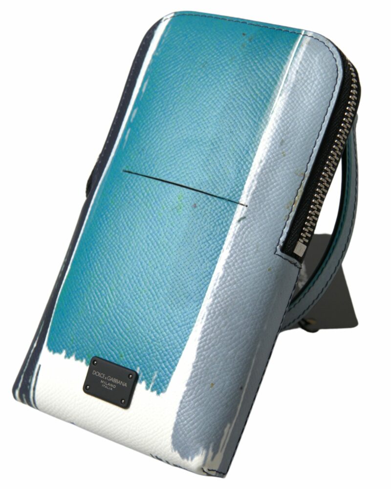 Dolce & Gabbana Elegant Leather Crossbody Phone Bag in Blue & White - Image 3