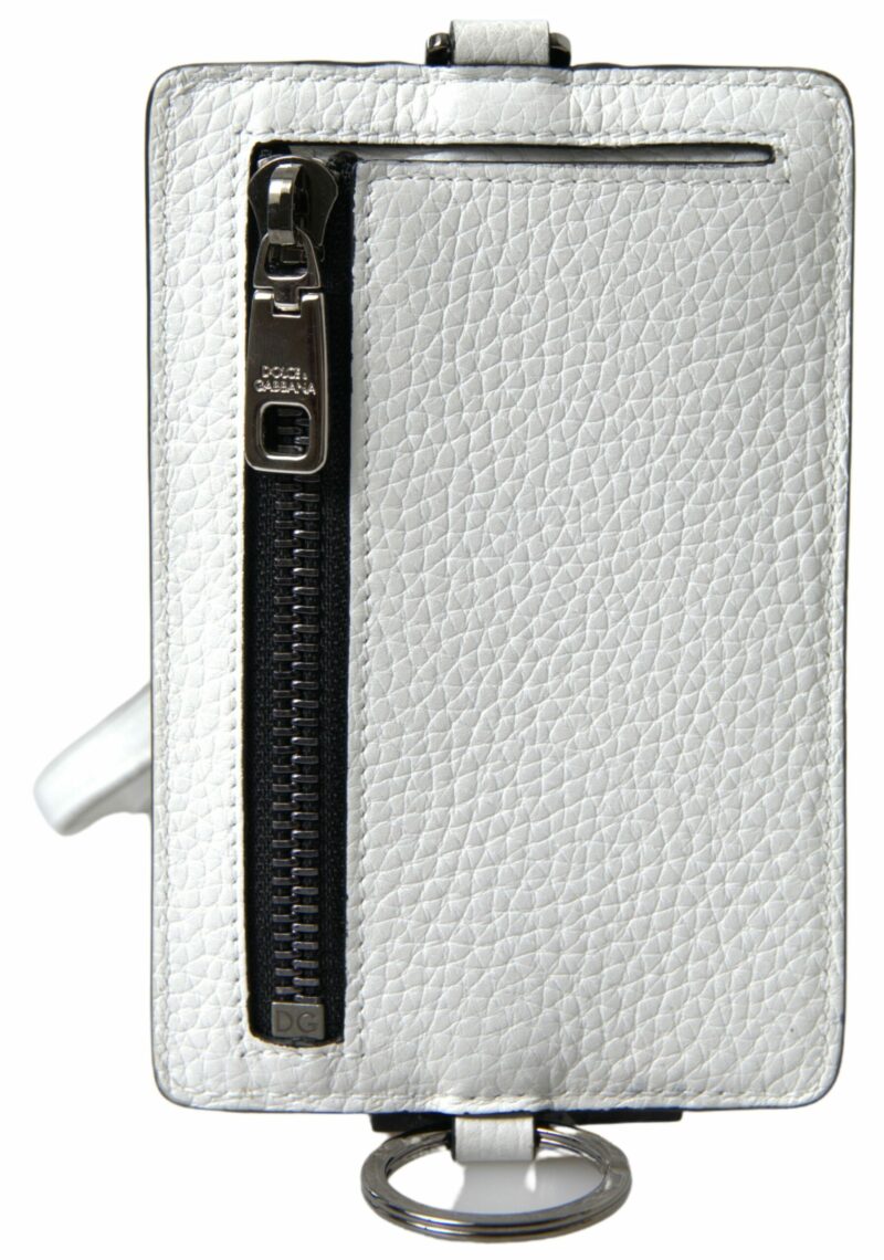 Dolce & Gabbana Elegant White Leather Cardholder Lanyard - Image 3