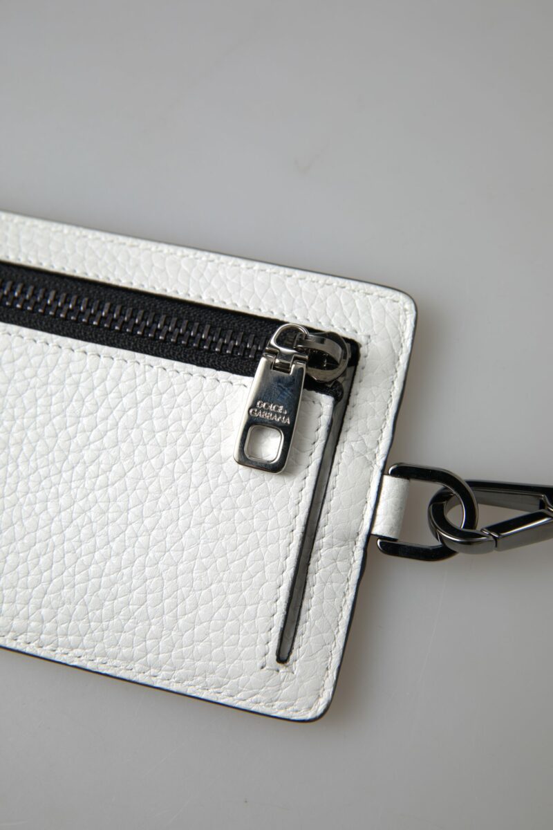 Dolce & Gabbana Elegant White Leather Cardholder Lanyard - Image 5