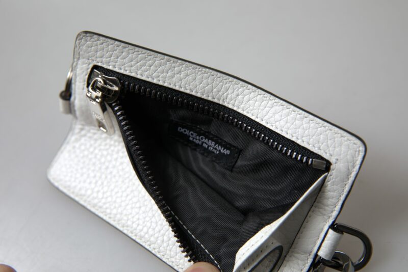Dolce & Gabbana Elegant White Leather Cardholder Lanyard - Image 6