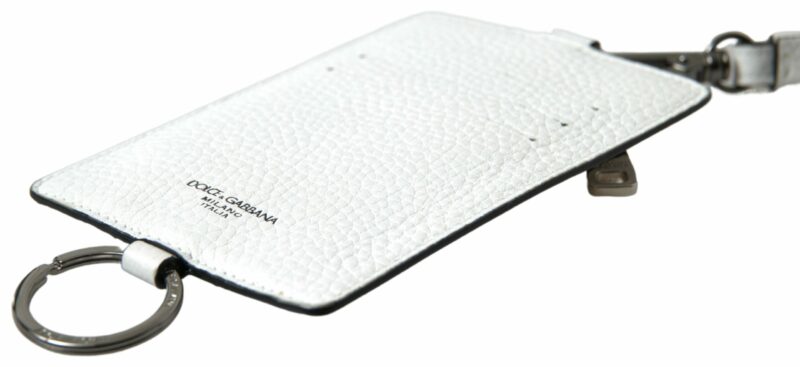 Dolce & Gabbana Elegant White Leather Cardholder Lanyard - Image 7