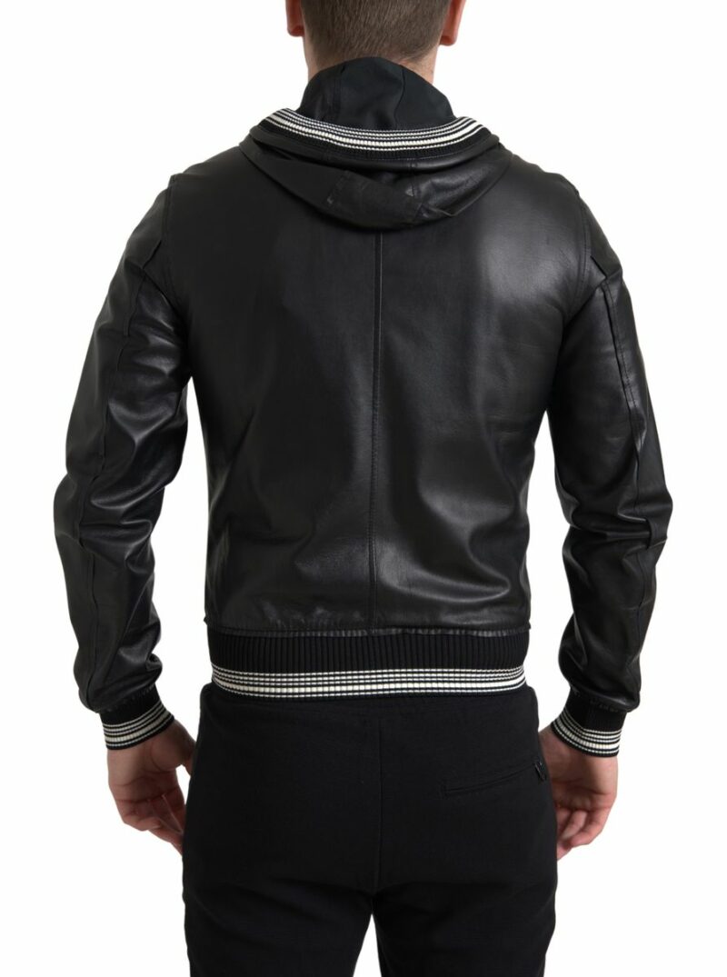 Dolce & Gabbana Elegant Black Leather Bomber Jacket - Image 2