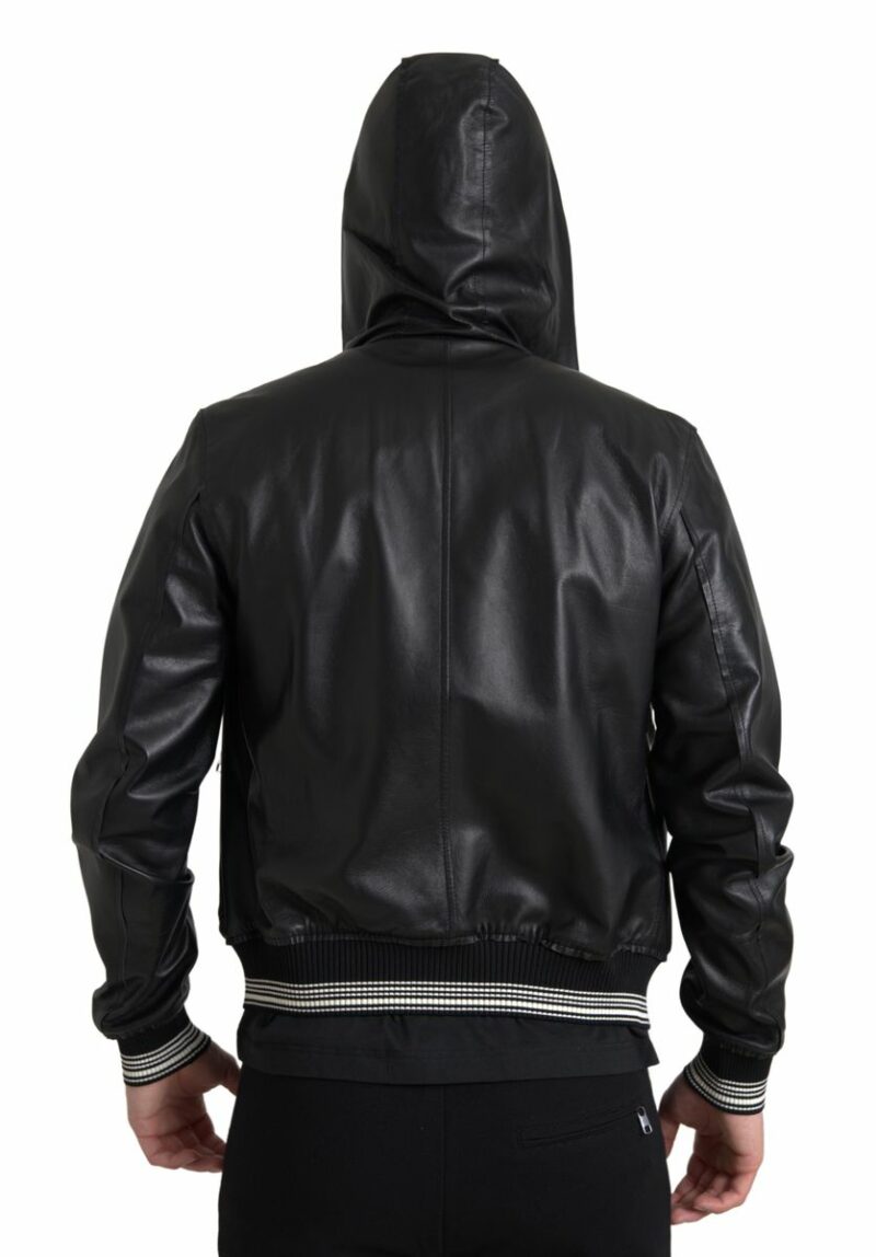Dolce & Gabbana Elegant Black Leather Bomber Jacket - Image 5