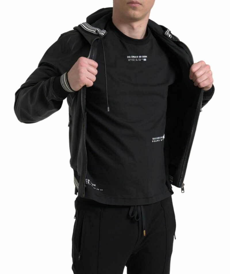 Dolce & Gabbana Elegant Black Leather Bomber Jacket - Image 6