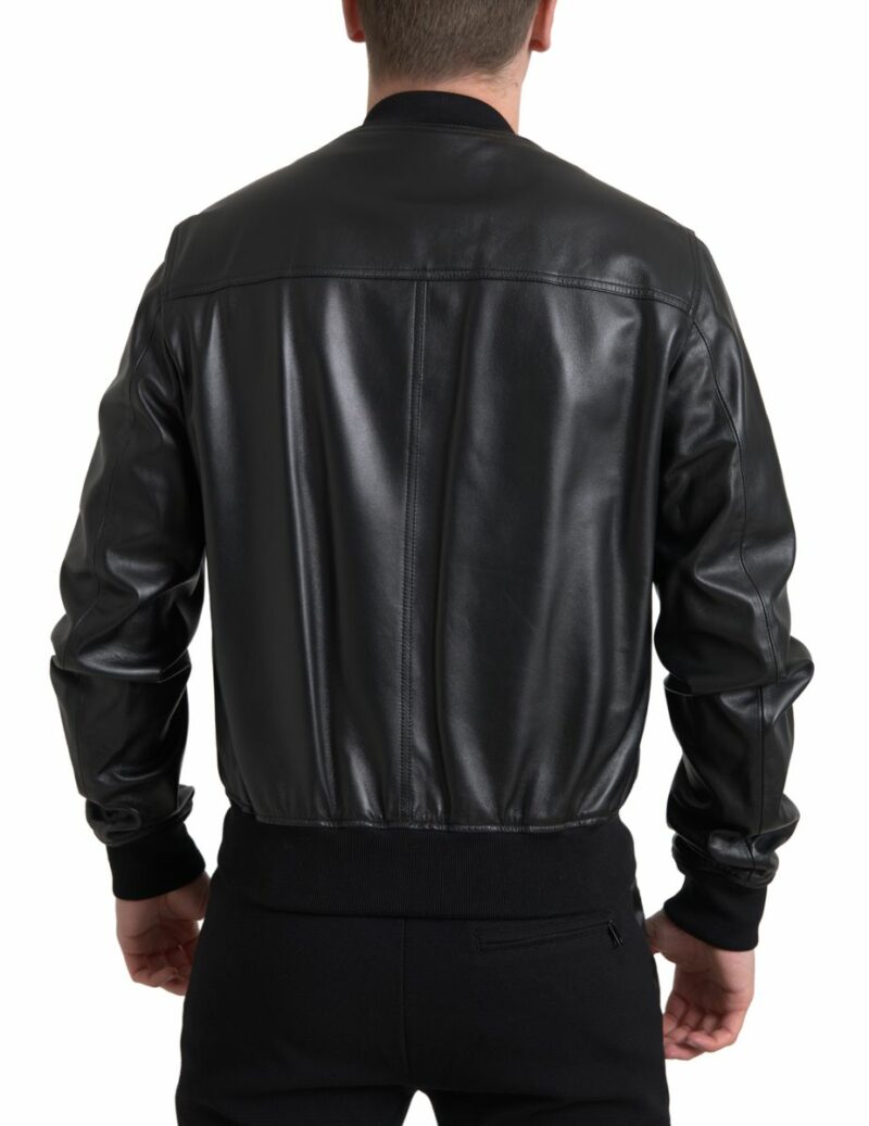 Dolce & Gabbana Elegant Black Leather Bomber Jacket - Image 5