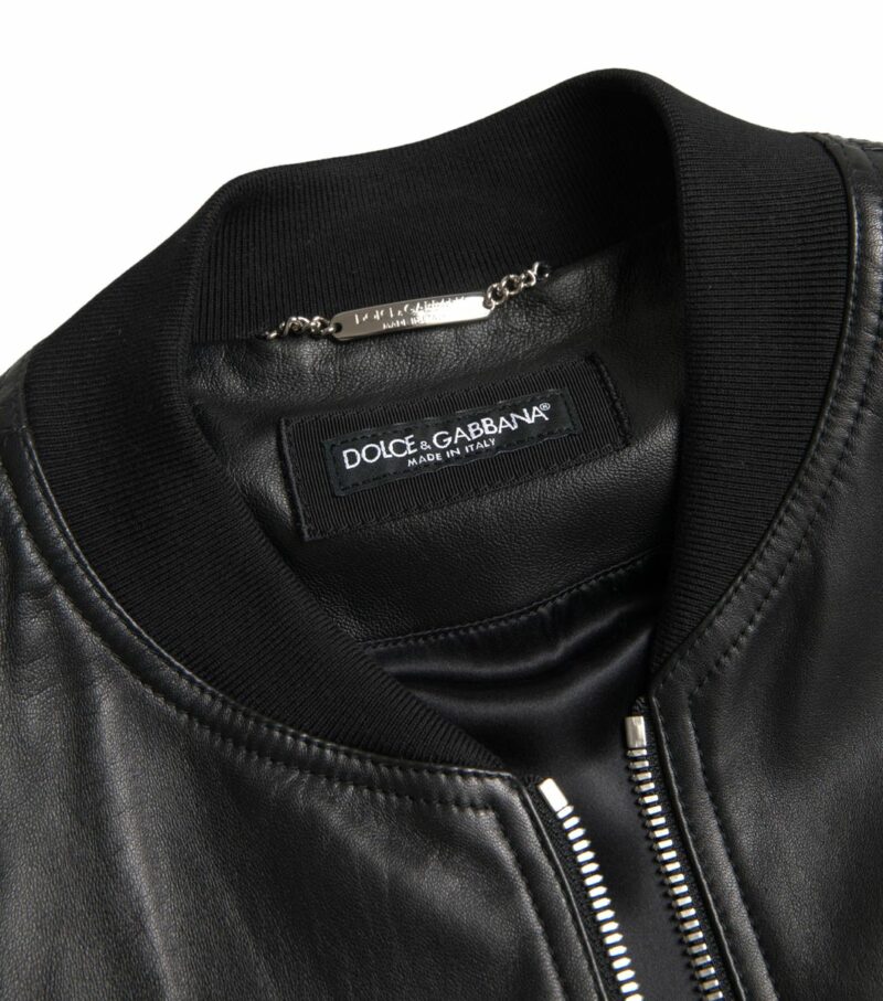 Dolce & Gabbana Elegant Black Leather Bomber Jacket - Image 6