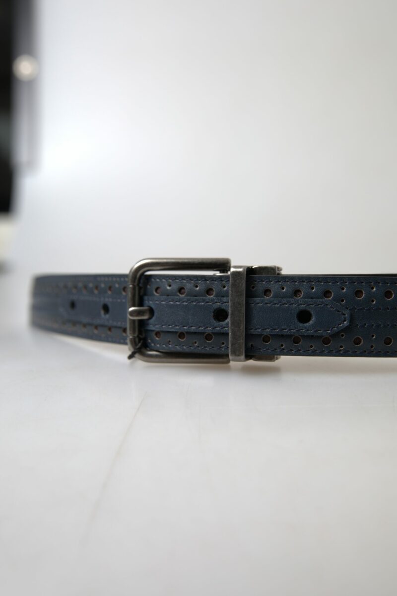 Dolce & Gabbana Elegant Blue Leather Belt with Metal Buckle - Image 4