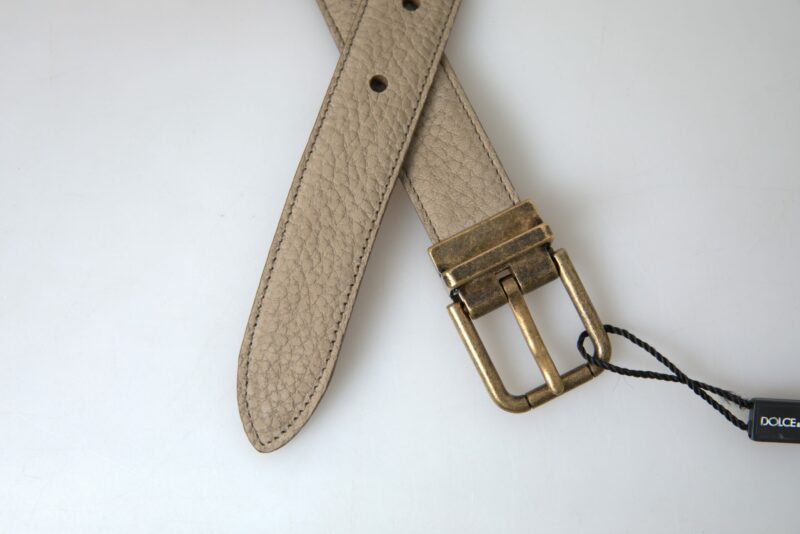 Dolce & Gabbana Elegant Beige Leather Belt with Metal Buckle - Image 4