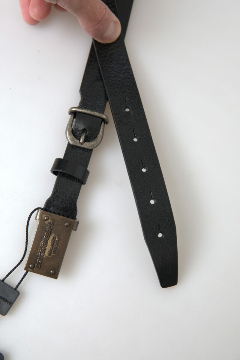 Dolce & Gabbana Elegant Black Leather Belt - Metal Buckle Closure - Image 3