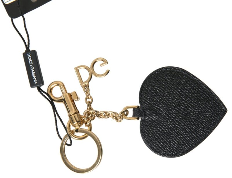 Dolce & Gabbana Elegant Black Leather Keychain with Fuchsia Accent - Image 2