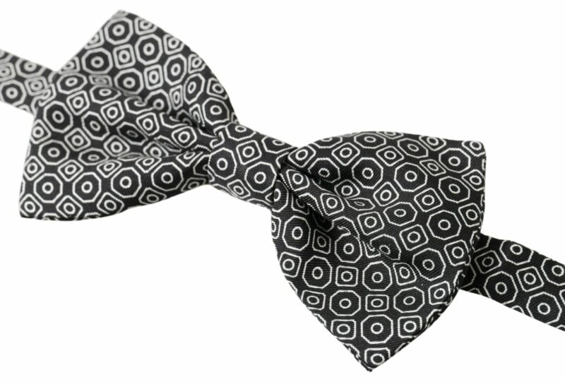 Dolce & Gabbana Elegant Black and White Silk Bow Tie - Image 2