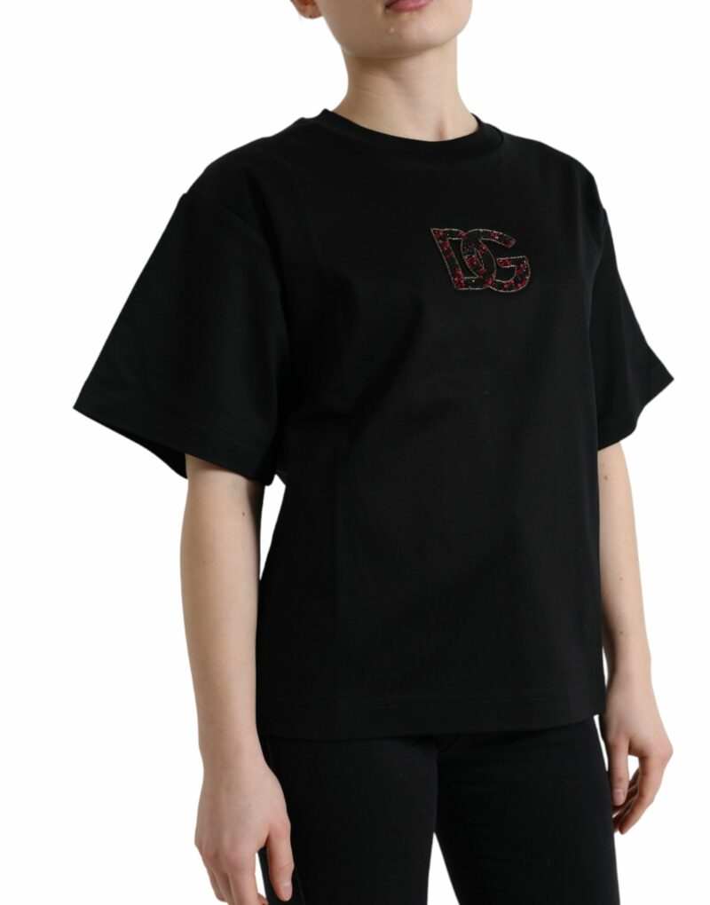 Dolce & Gabbana Elegant Black Crystal-Embellished T-Shirt - Image 2